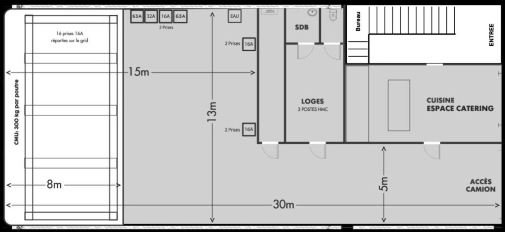 Plan plateau de tournage grand Paris avec cyclo 3 faces. Halphastudio